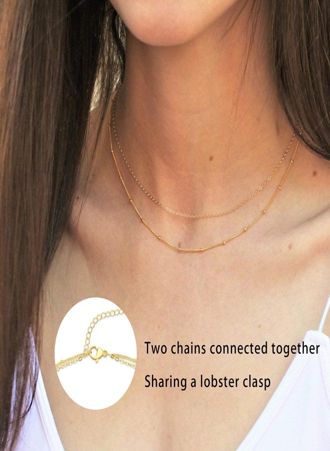 CHESKY Dainty 14k Gold Plated Necklace for Women, Simple Satellite Choker Necklace Thin Layered Necklace Womens Trendy Double Choker Necklaces Dainty Jewelry - Image 3